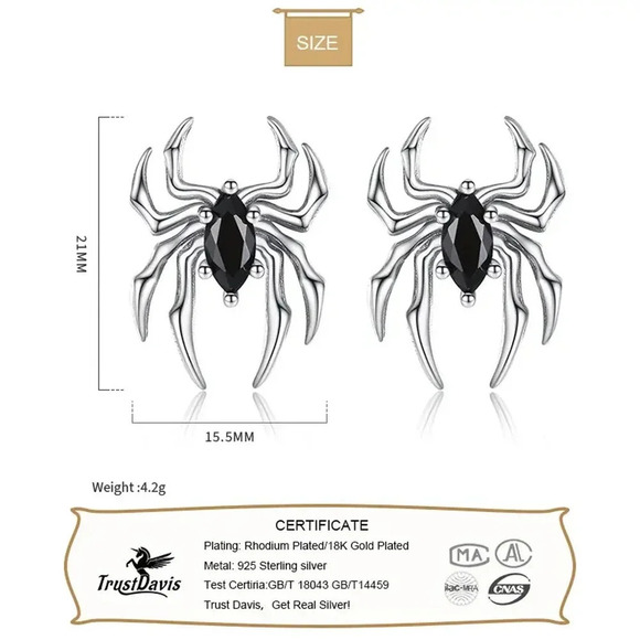 Needle Gothic Black Spider Charm Stud Earrings Gift Jewelry - Picture 4 of 4